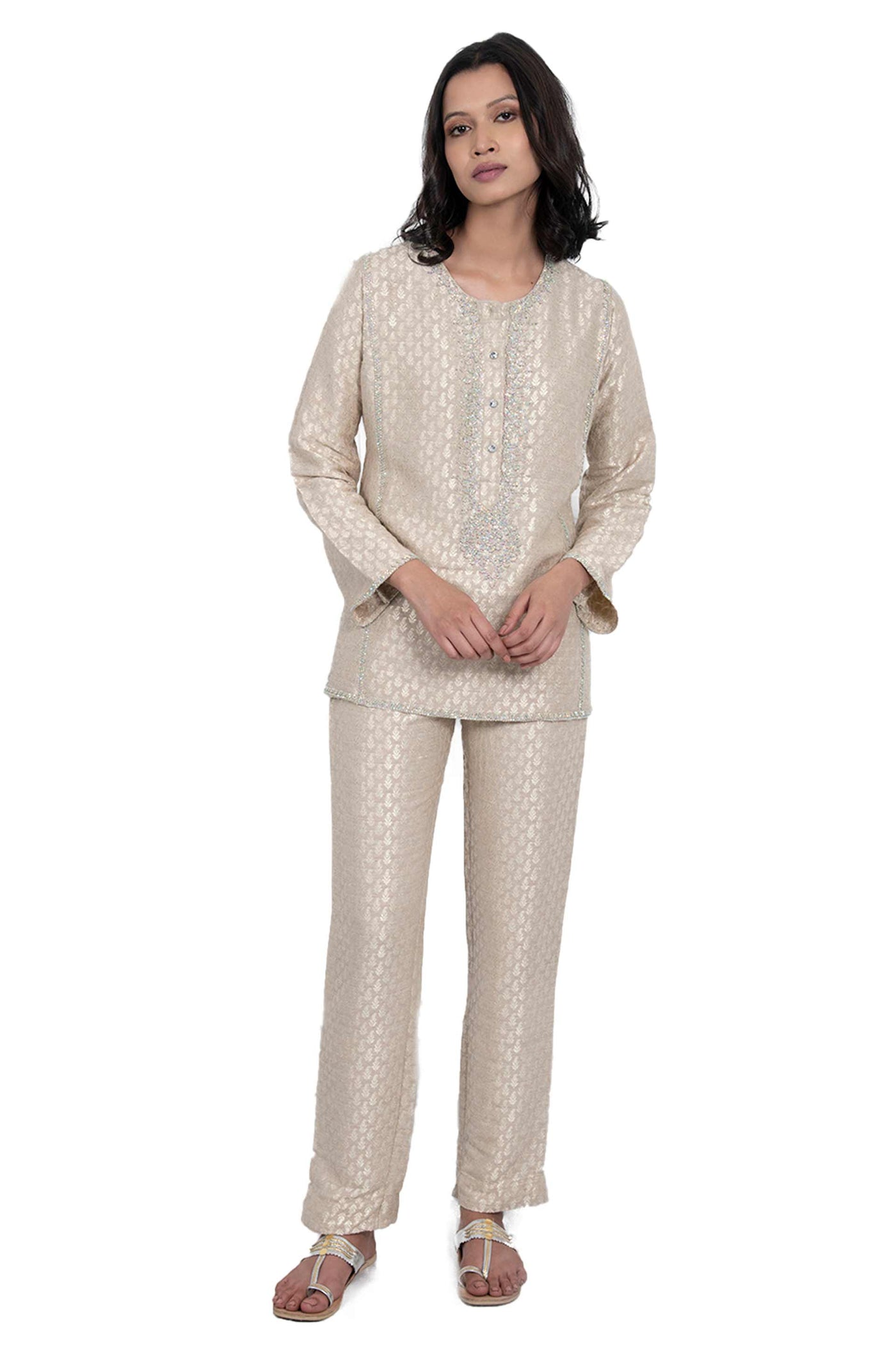 Beige Jacquard Set