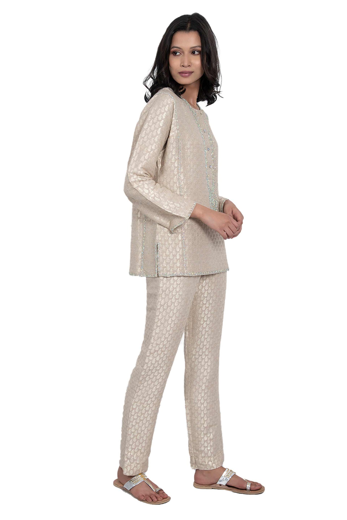 Beige Jacquard Set