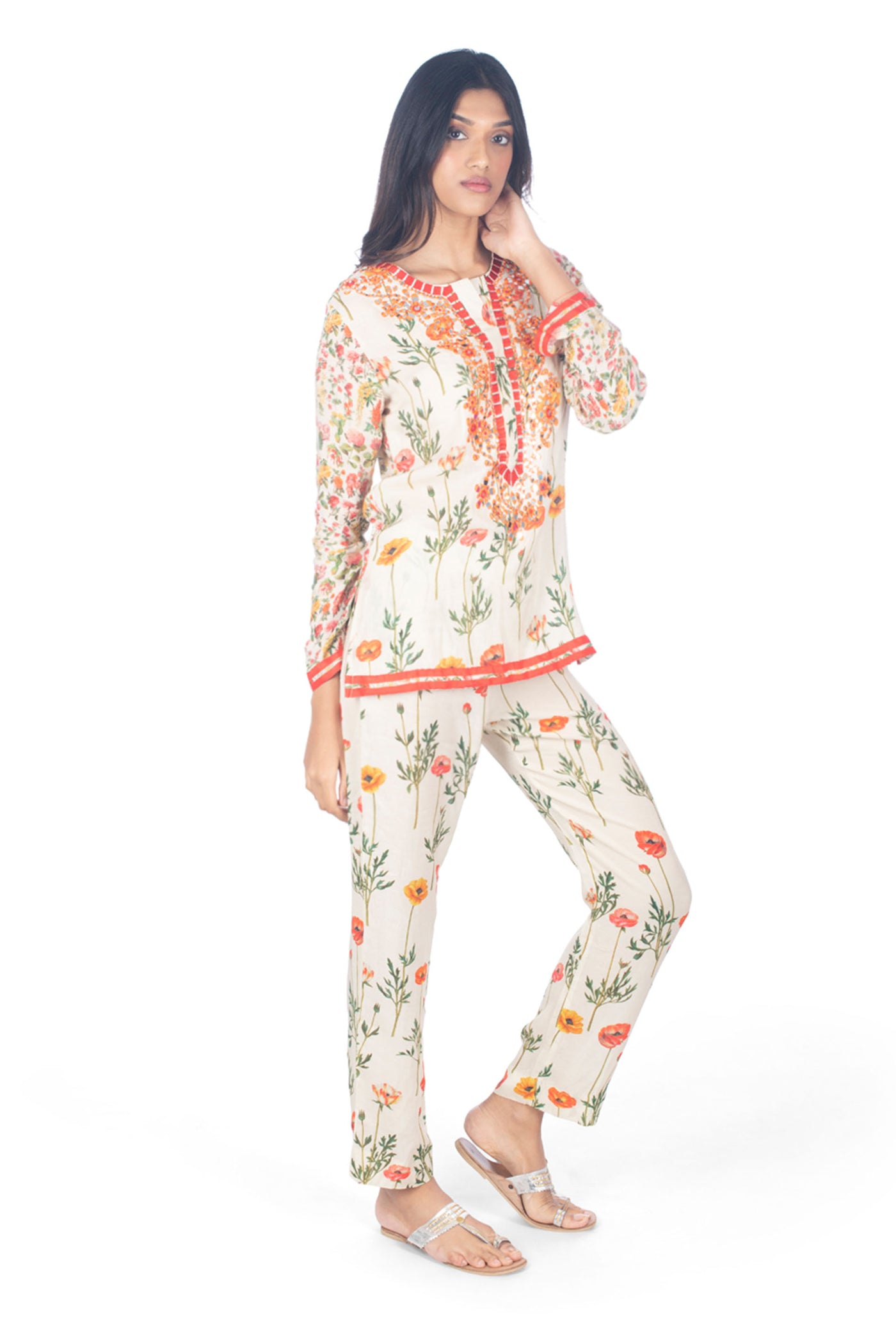 Monisha Jaising Botanical Iris Set beige online shopping melange singapore indian designer wear