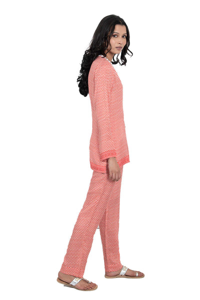Monisha jaising Chevron Pearl Set red white online shopping melange singapore indian designer wear