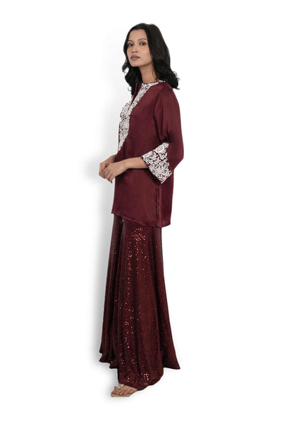 Monisha jaising Crimson Sharara burgundy festive indian designer wear online shopping melange singapore