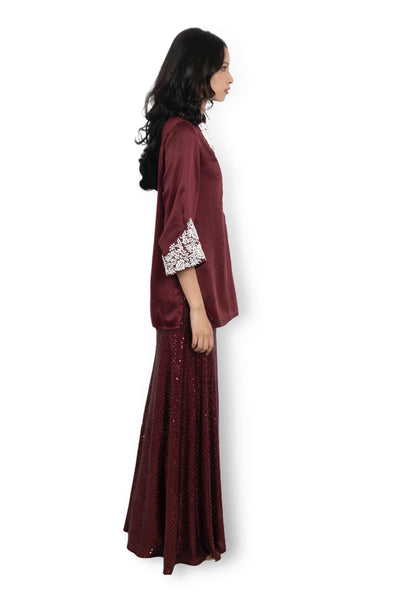 Monisha jaising Crimson Sharara burgundy festive indian designer wear online shopping melange singapore