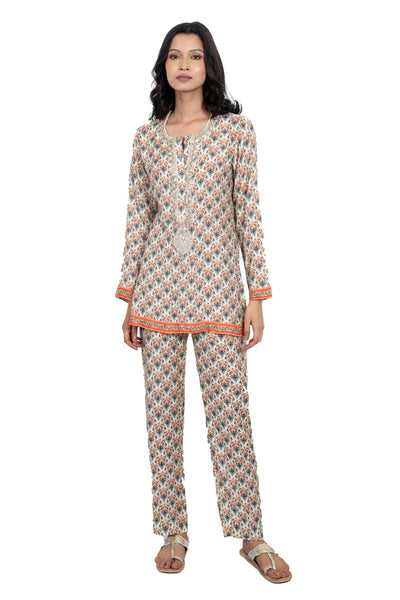 Monisha Jaising Damask Set ivory orange online shopping melange singapore indian designer wear