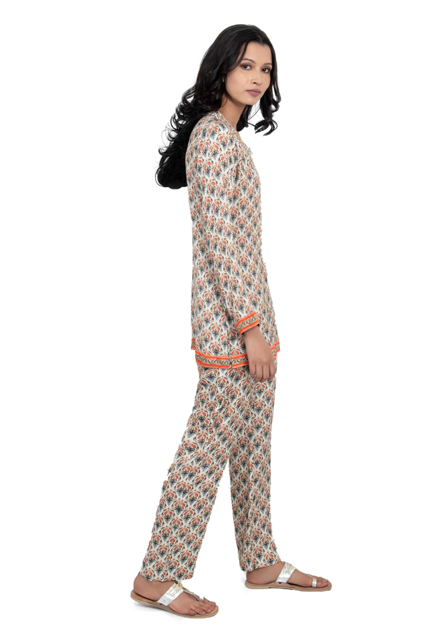 Monisha Jaising Damask Set ivory orange online shopping melange singapore indian designer wear