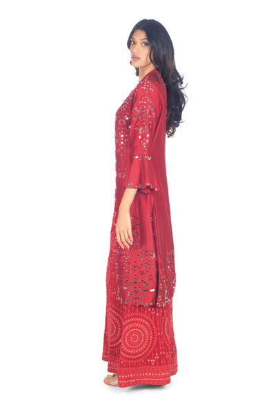 Monisha Jaising Deep Red Mirrorwork Sharara red online shopping melange singapore indian designer wear