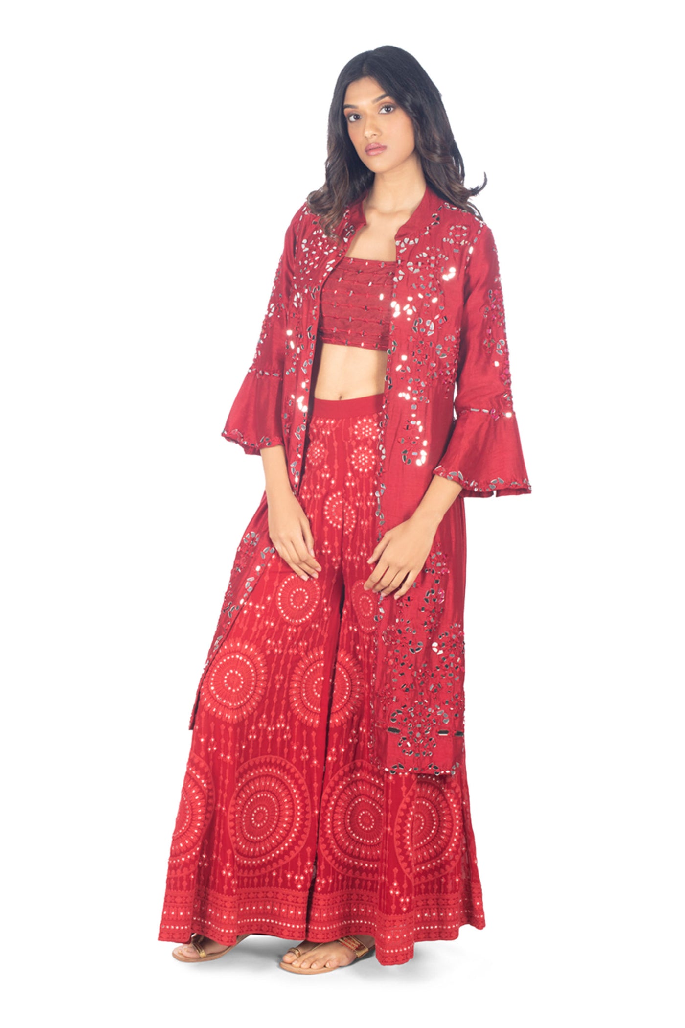 Monisha Jaising Deep Red Mirrorwork Sharara red online shopping melange singapore indian designer wear