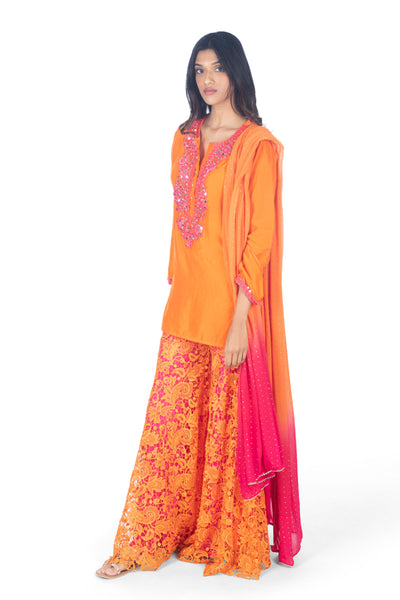 Monisha Jaising Dual Chrome Sharara orange online shopping melange singapore indian designer wear