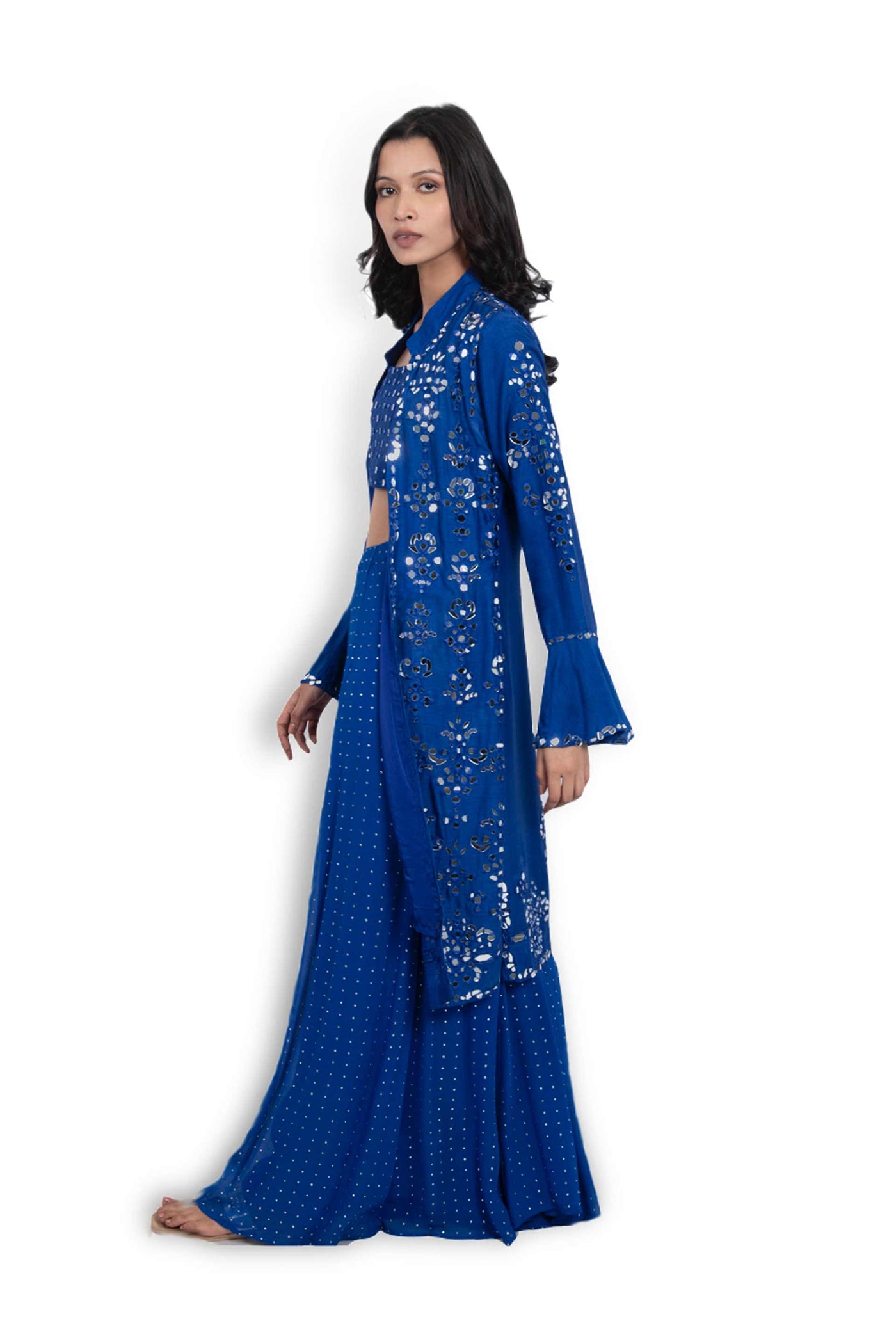 Monisha jaising Electra Mirror Sharara blue festive indian designer wear online shopping melange singapore