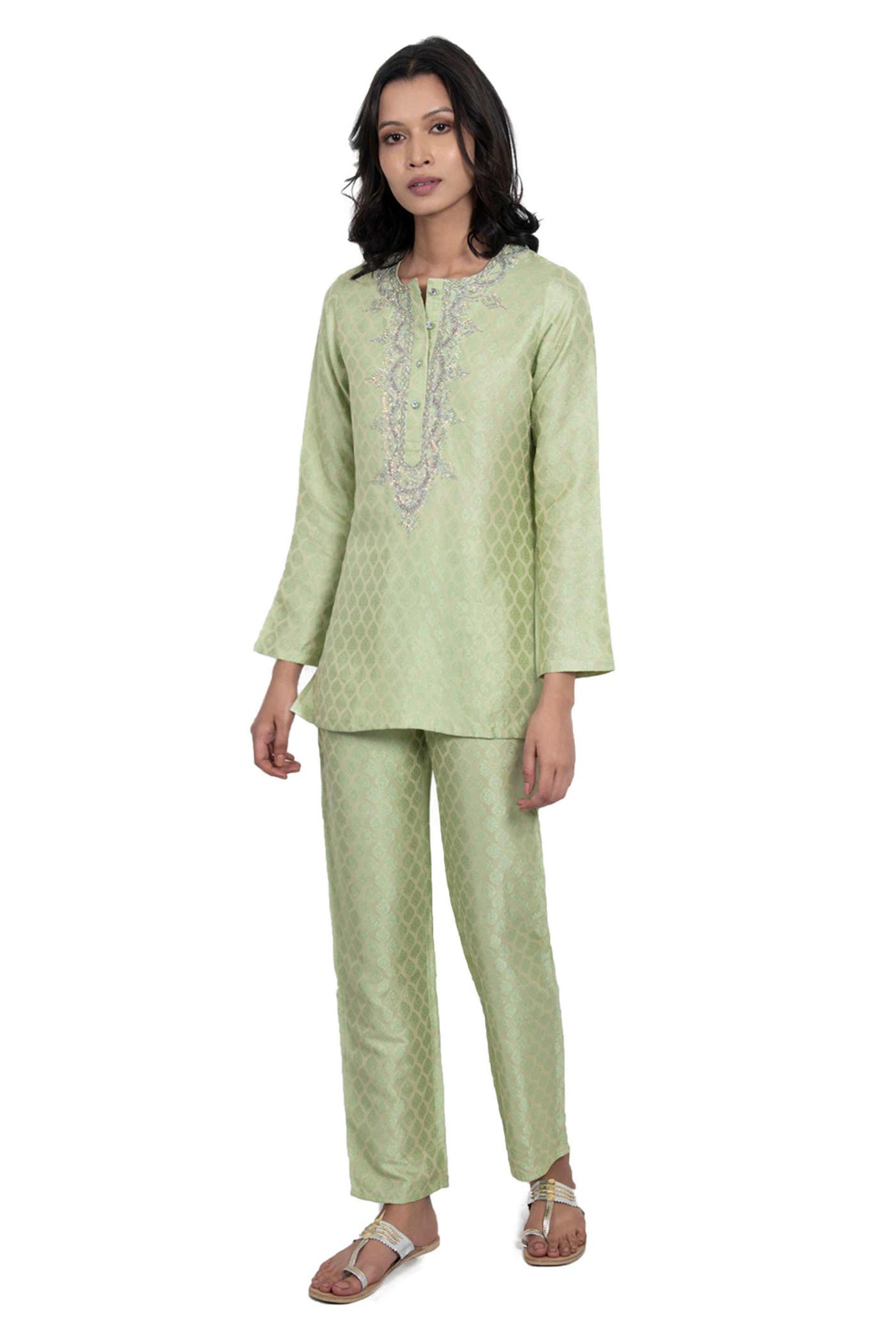 Monisha Jaising Green Jacquard Set online shopping melange singapore indian designer wear