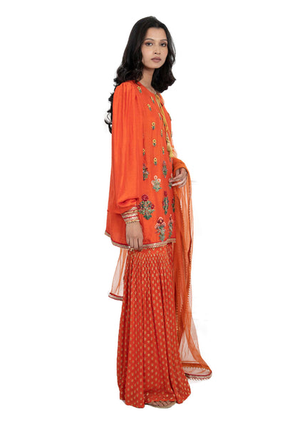 Monisha jaising Jahanara Sharara orange festive indian designer wear online shopping melange singapore