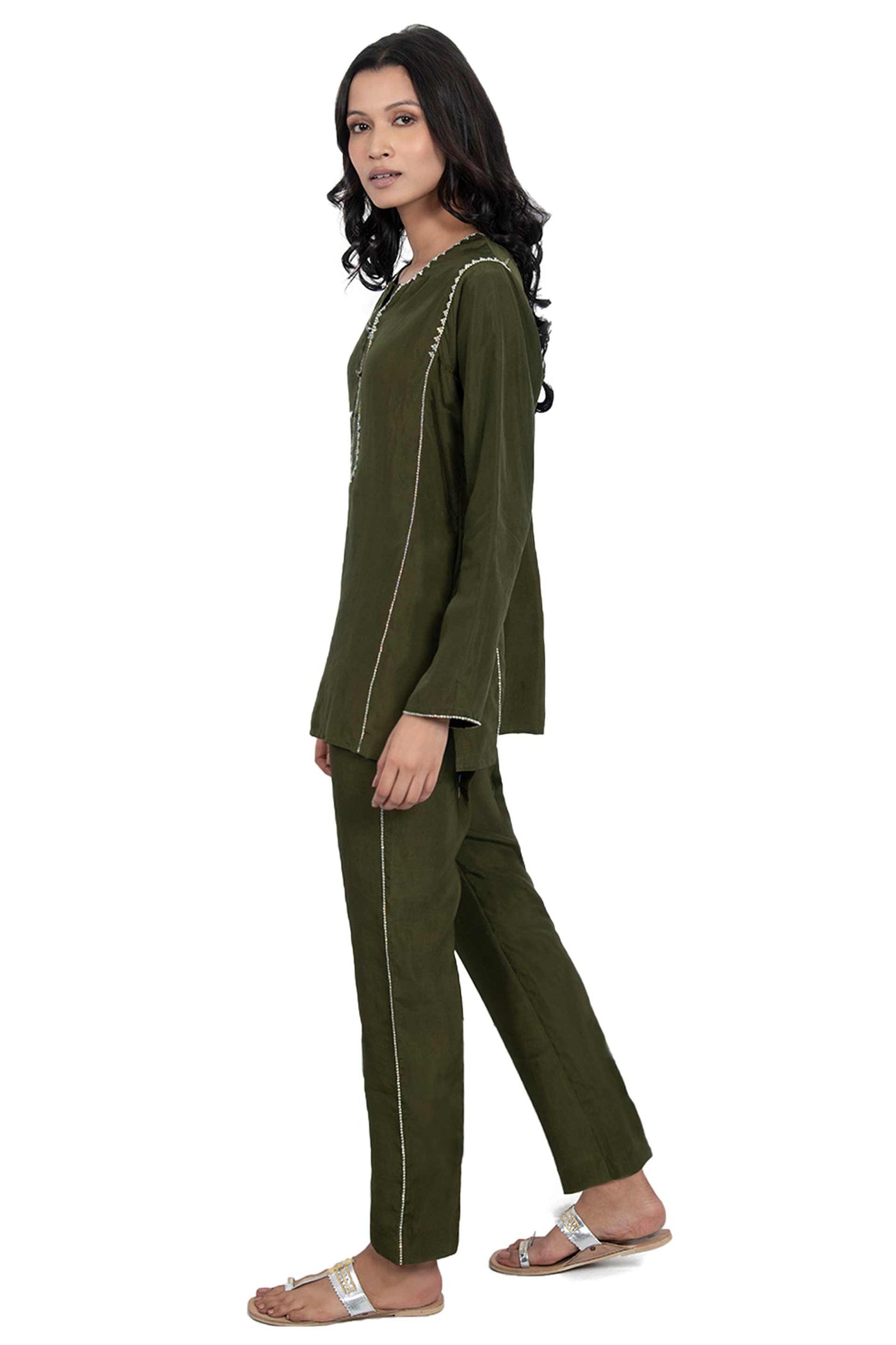 Monisha jaising Military Green Block Set online shopping melange singapore indian designer wear