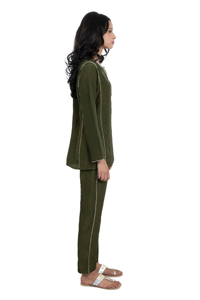 Monisha jaising Military Green Block Set online shopping melange singapore indian designer wear