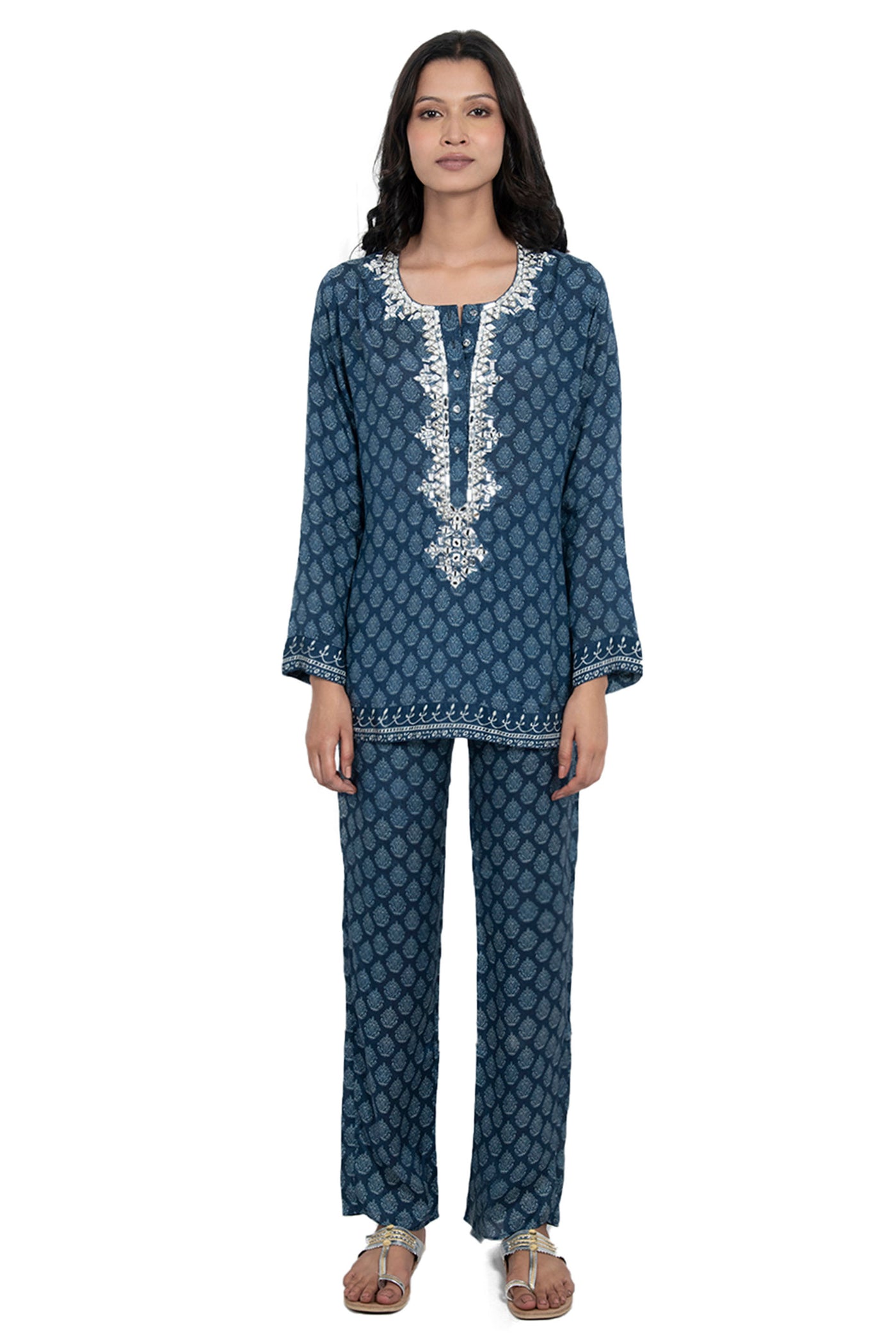 Monisha Jaising mirror set blue online shopping melange singapore indian designer wear