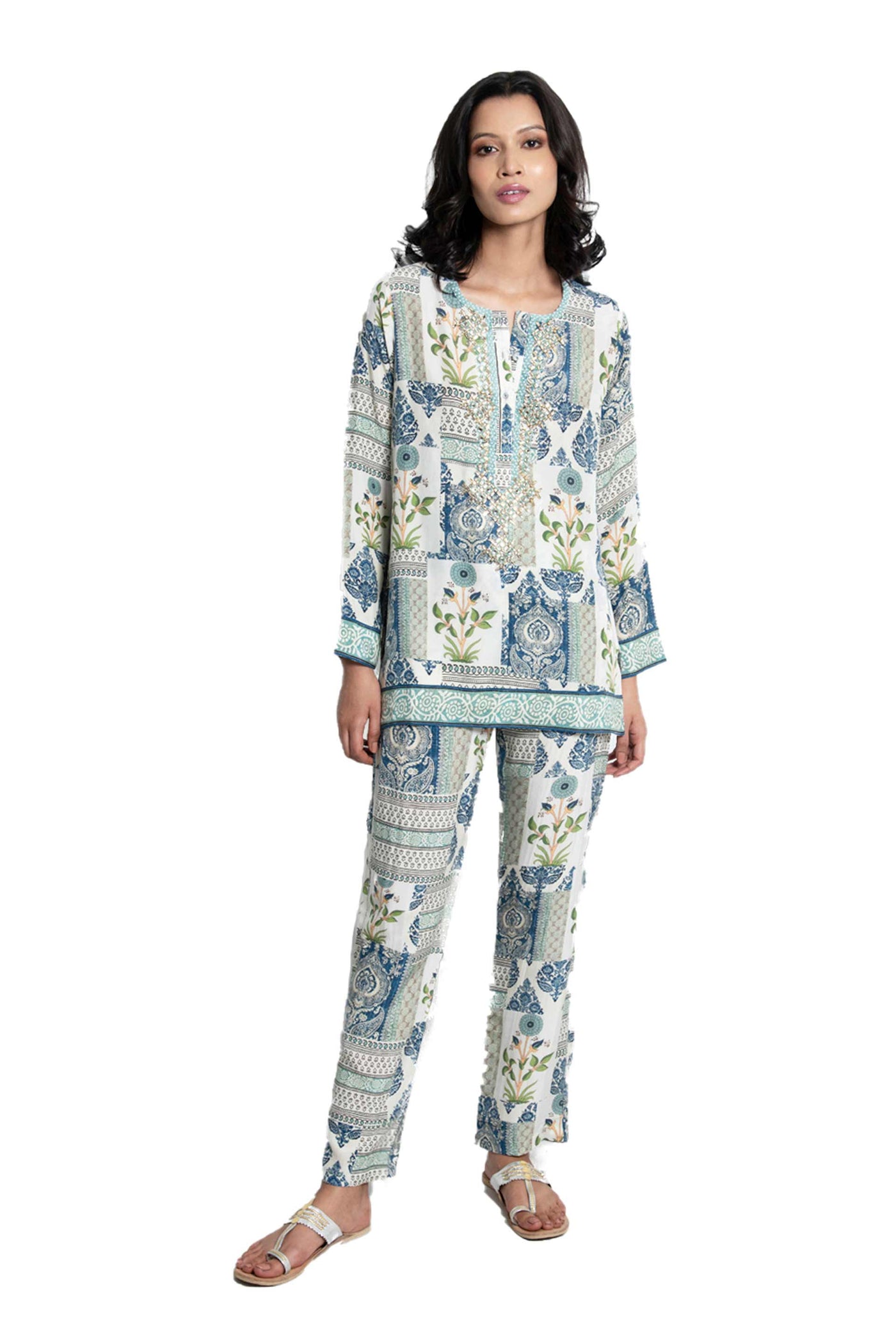Monisha jaising Multi Block Set blue white online shopping melange singapore indian designer wear