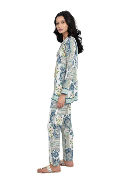 Monisha jaising Multi Block Set blue white online shopping melange singapore indian designer wear