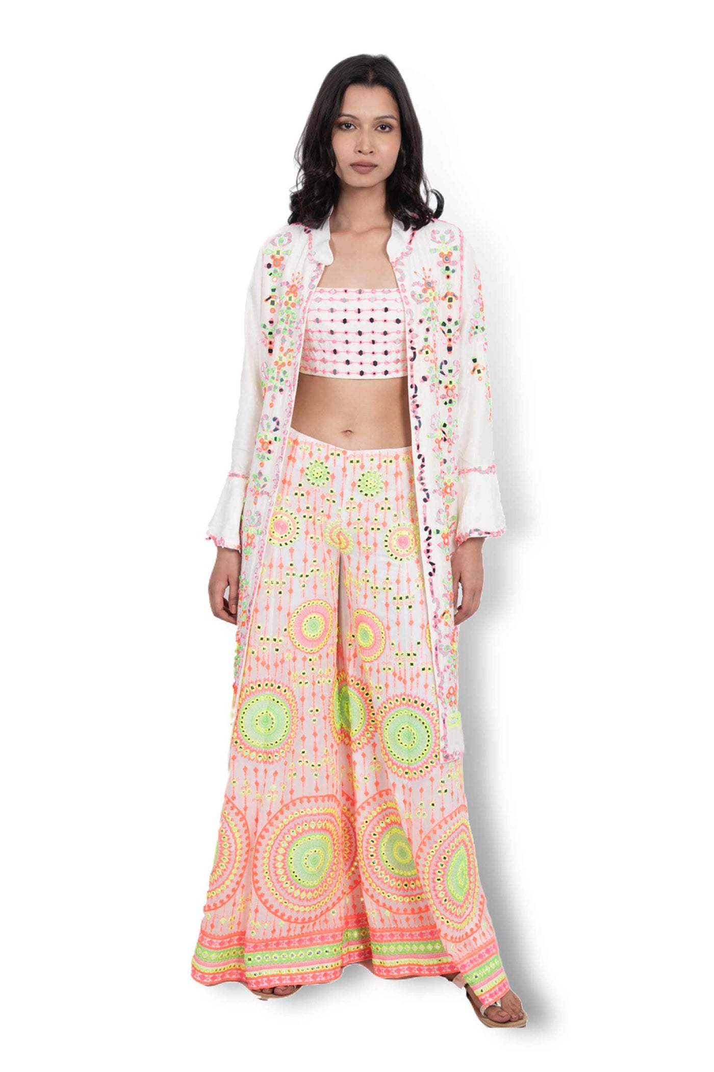 Monisha Jaising Multi Neon Sharara ivory festive indian designer wear online shopping melange singapore