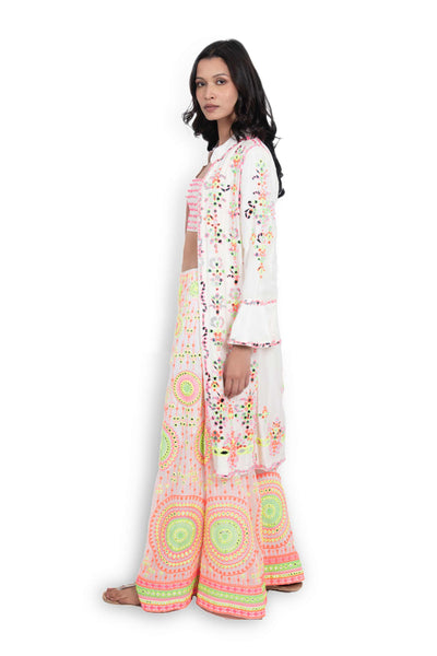 Monisha Jaising Multi Neon Sharara ivory festive indian designer wear online shopping melange singapore