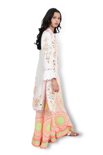 Monisha Jaising Multi Neon Sharara ivory festive indian designer wear online shopping melange singapore