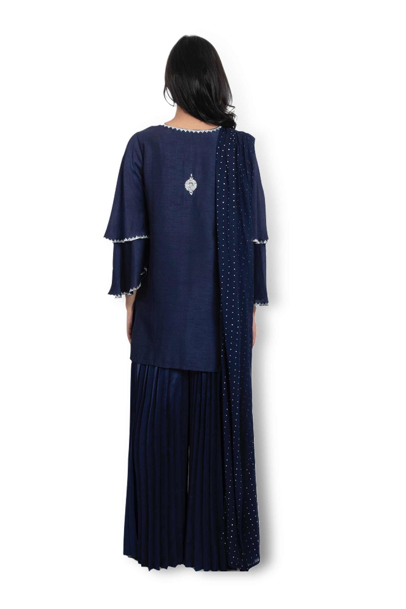 Monisha Jaising Navy Pleated Sharara blue festive indian designer wear online shopping melange singapore