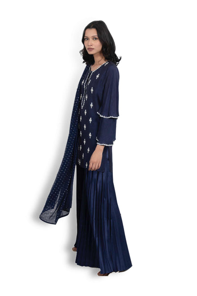 Monisha Jaising Navy Pleated Sharara blue festive indian designer wear online shopping melange singapore