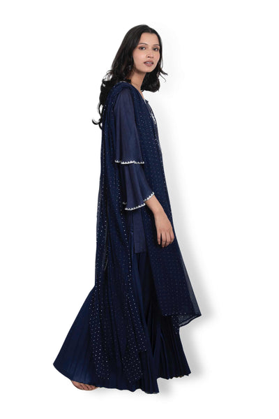 Monisha Jaising Navy Pleated Sharara blue festive indian designer wear online shopping melange singapore