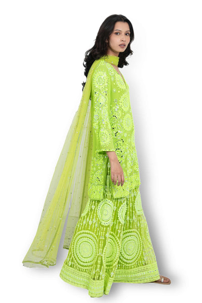 Monisha Jaising Neon Green Mirror Work Sharara festive indian designer wear online shopping melange singapore