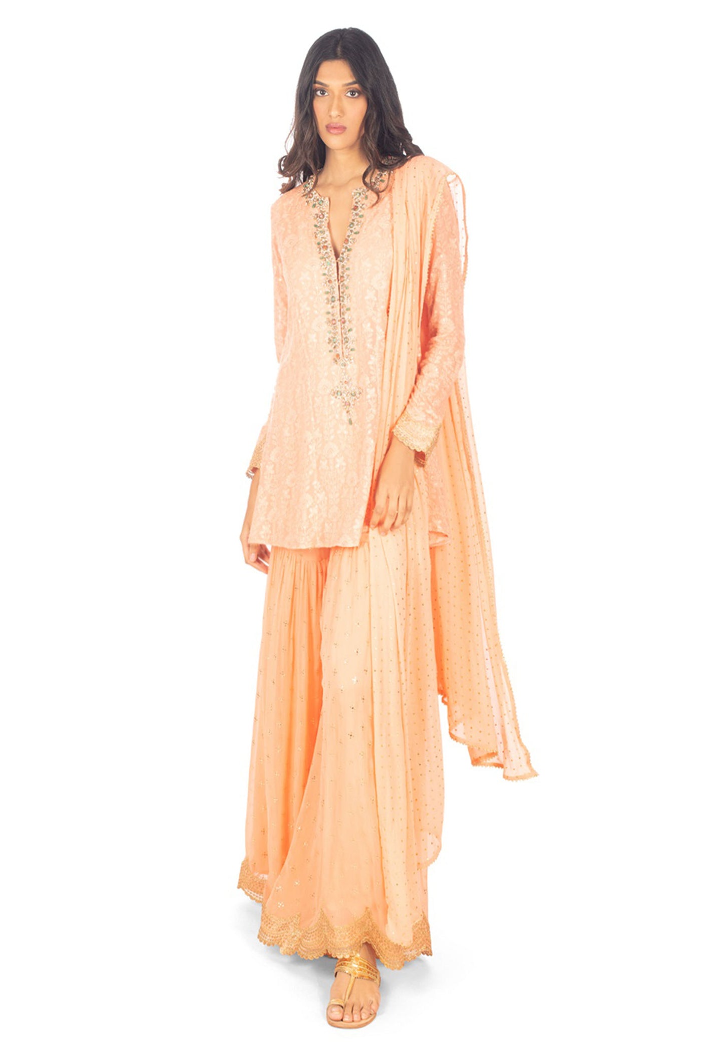 Monisha Jaising  Peach Chikankari Sharara online shopping melange singapore indian designer wear