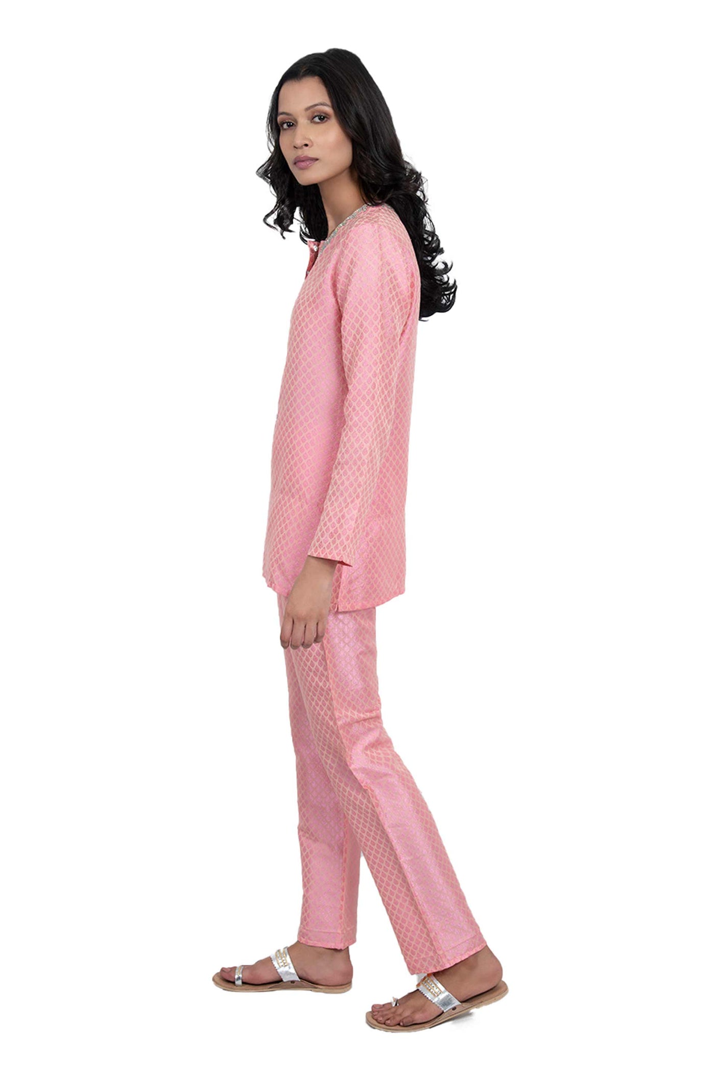 Monisha jaising Pink Jacquard Set online shopping melange singapore indian designer wear