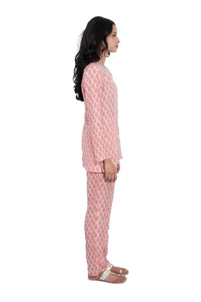 monisha jaising Sanganeri Set red white online shopping melange singapore indian designer wear
