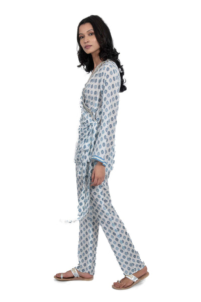 Monisha Jaising Turkish Wrap Twin Set blue white online shopping melange singapore indian designer wear