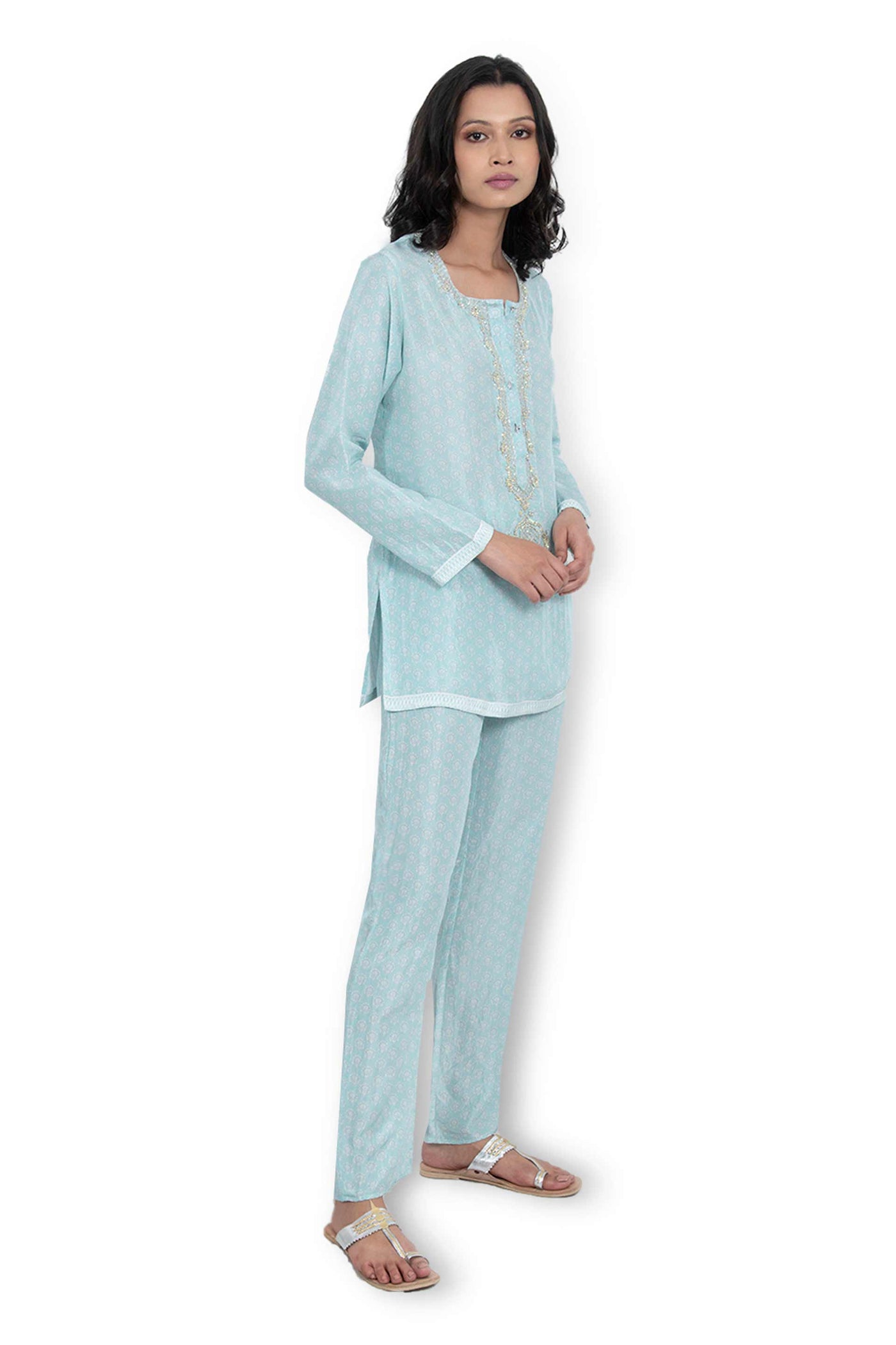 Monisha jaising Turquoise Buttie Set blue online shopping melange singapore indian designer wear
