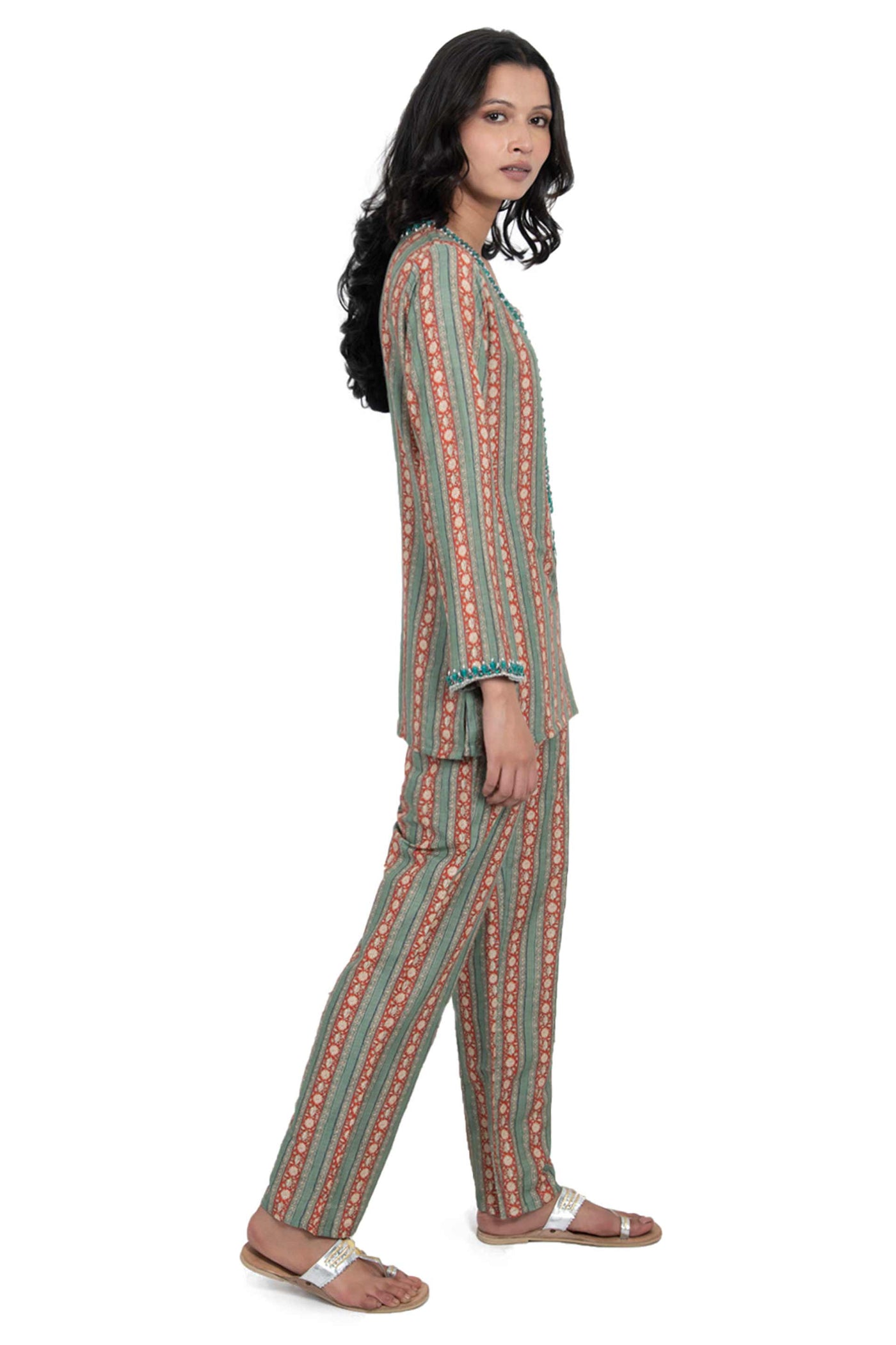 Monisha jaising vintage linear set sage green online shopping melange singapore indian designer wear