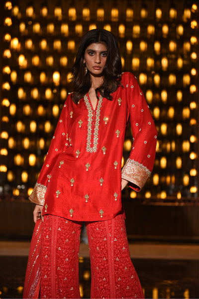 melange singapore Begum Sharara red online shopping melange singapore indian designer wear