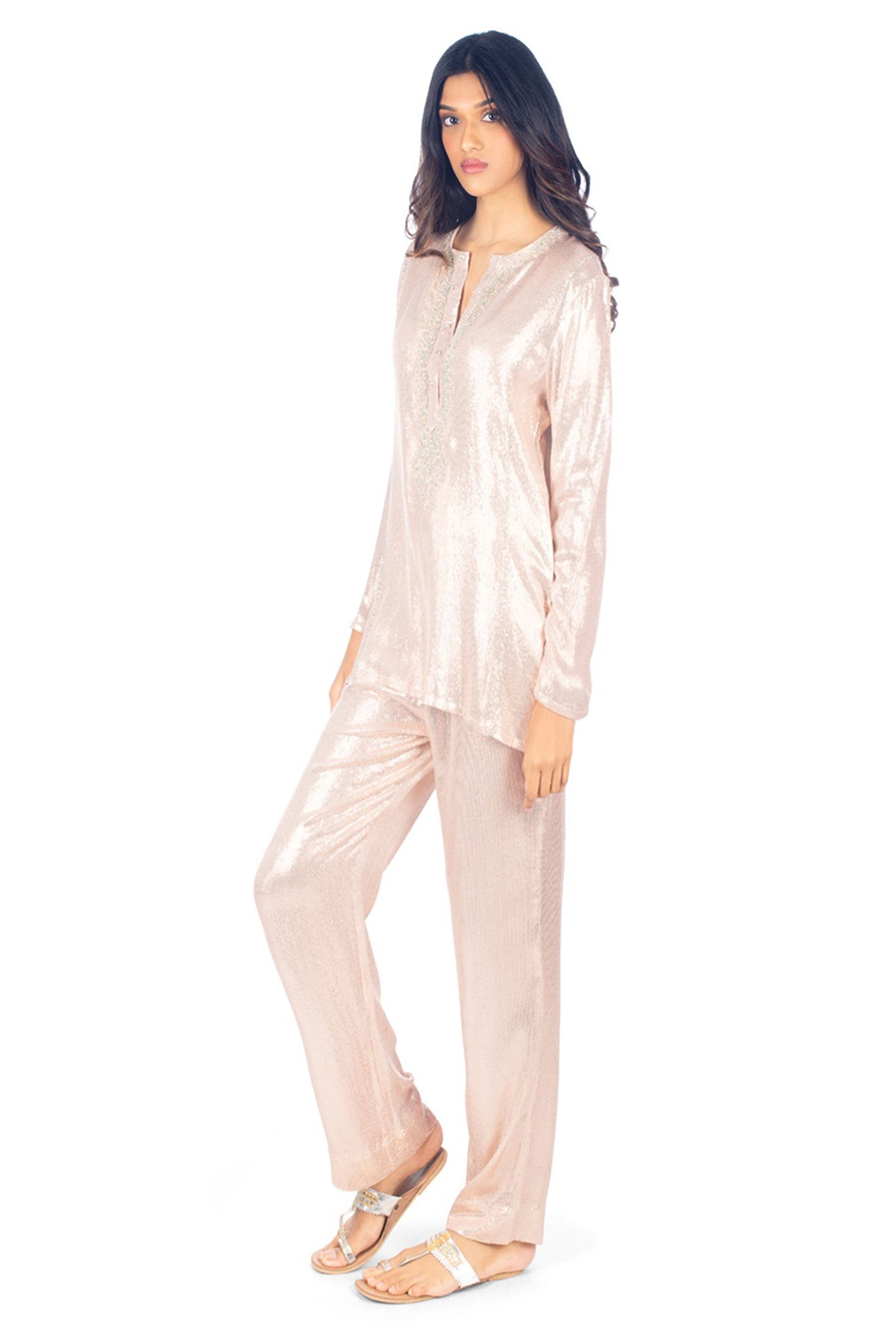 Monisha Jaising Rose Gold Shimmer Set online shopping melange singapore indian designer wear