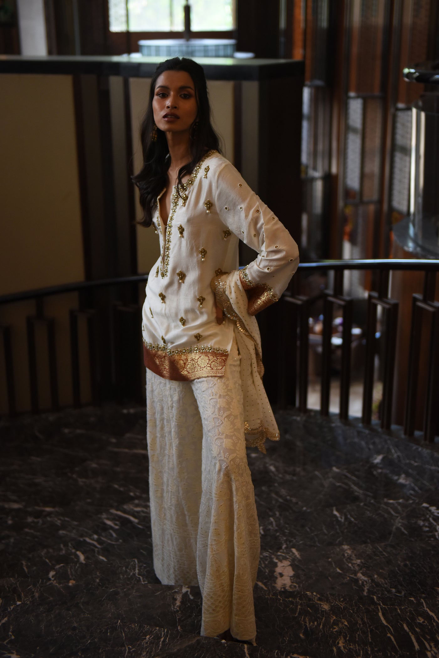 monisha jaising Taj Sharara white online shopping melange singapore indian designer wear