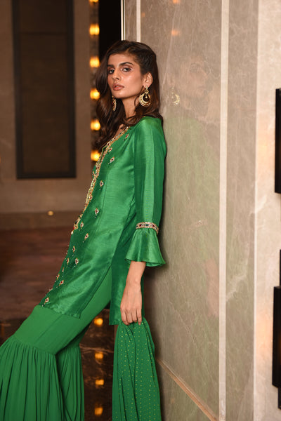 monisha jaising Roshanara Sharara green online shopping melange singapore indian designer wear