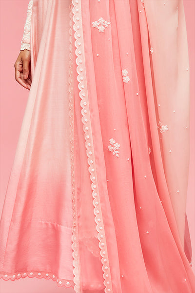 nachiket barve Encrusted Pearl Babylon Ombré Anarkali With Ombré Babylon Emb Dupatta And Stretchable Churidar peach gelato festive fusion Indian designer wear online shopping melange singapore