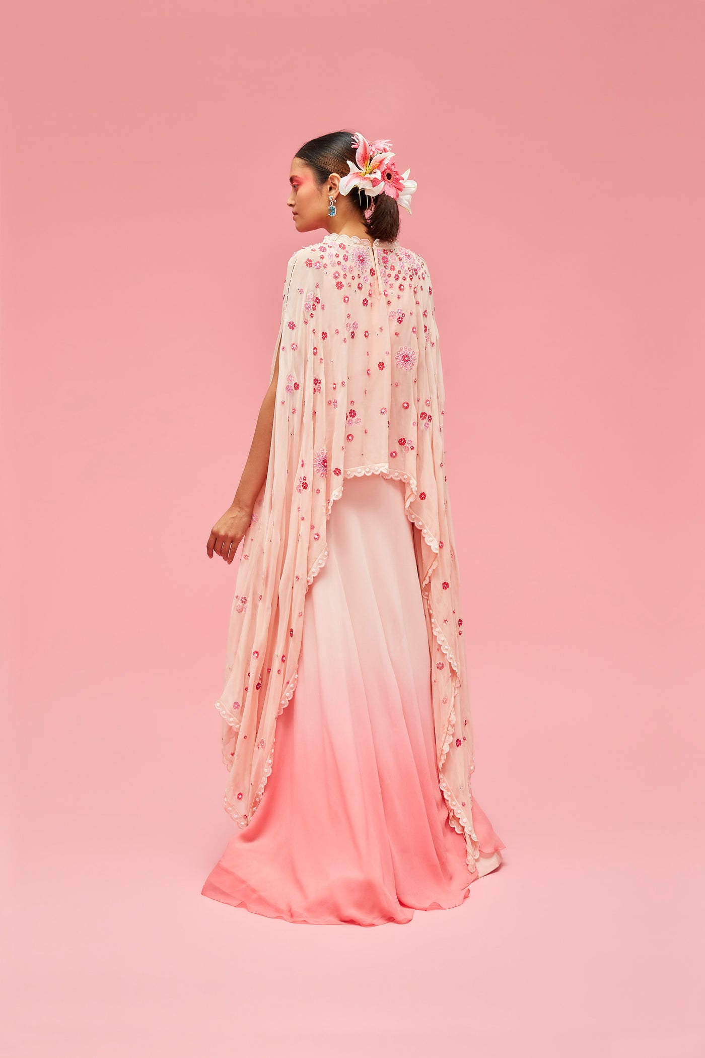 nachiket barve Izmir Embroidered Cape Ombre Gown festive fusion Indian designer wear online shopping melange singapore