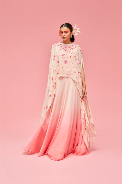 nachiket barve Izmir Embroidered Cape Ombre Gown festive fusion Indian designer wear online shopping melange singapore