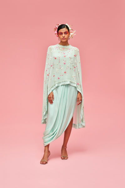 nachiket barve Nishat Bagh Embroidered High Low Cape With Slip And Draped Skirt festive fusion Indian designer wear online shopping melange singapore