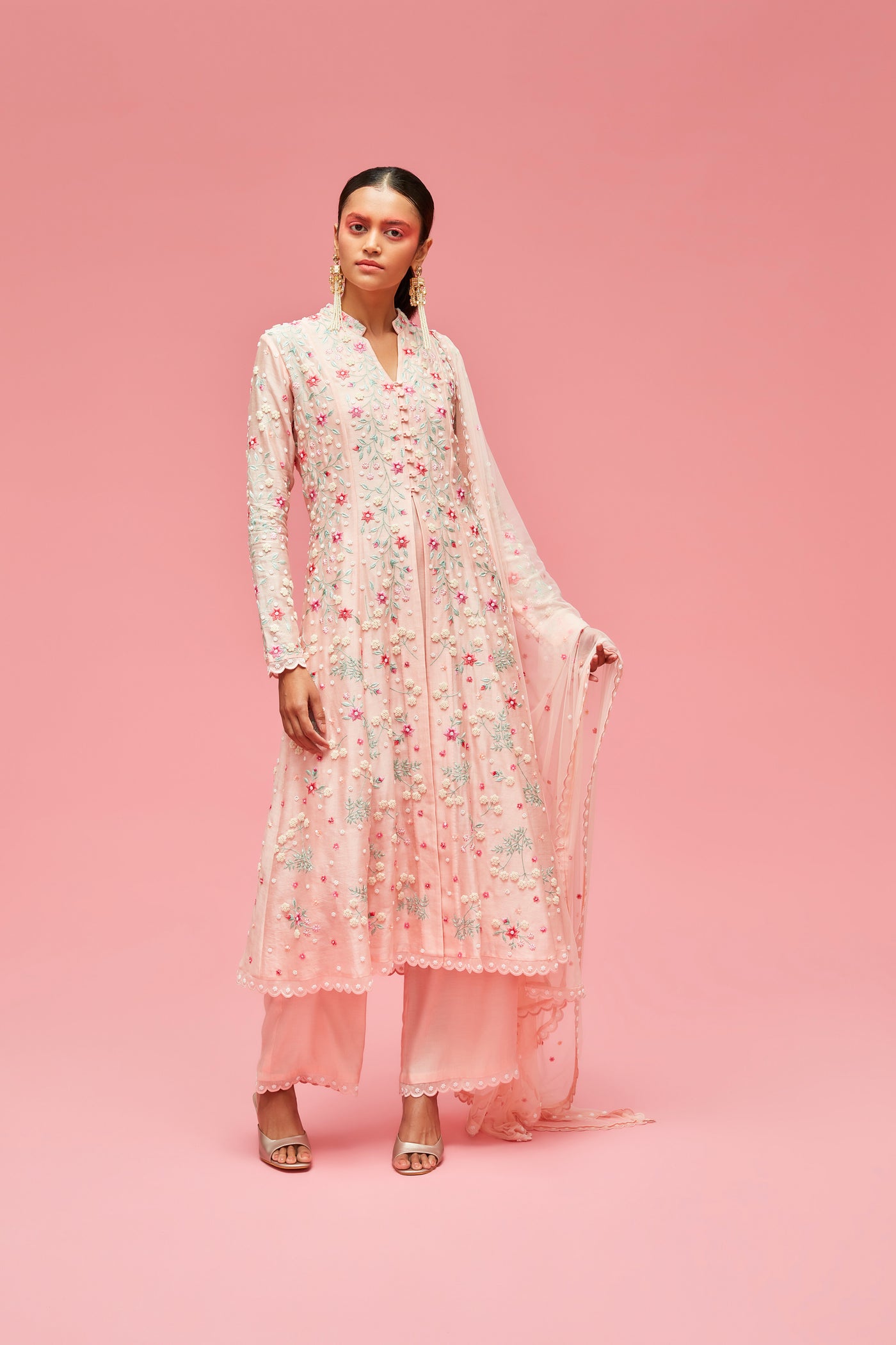 nachiket barve Nishat Bagh Kalidar Kurta With Slip And Scallop Edged Palazzos And Izmir Embroidered Tulle Dupatta festive fusion Indian designer wear online shopping melange singapore