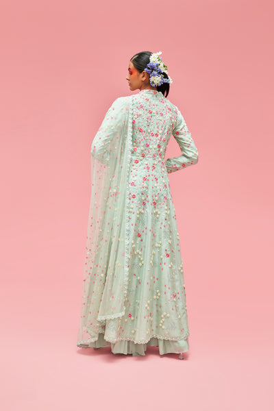 nachiket barve Nishat Bagh Kalidar Kurta With Sharara And Izmir Tulle Dupatta mint festive fusion Indian designer wear online shopping melange singapore