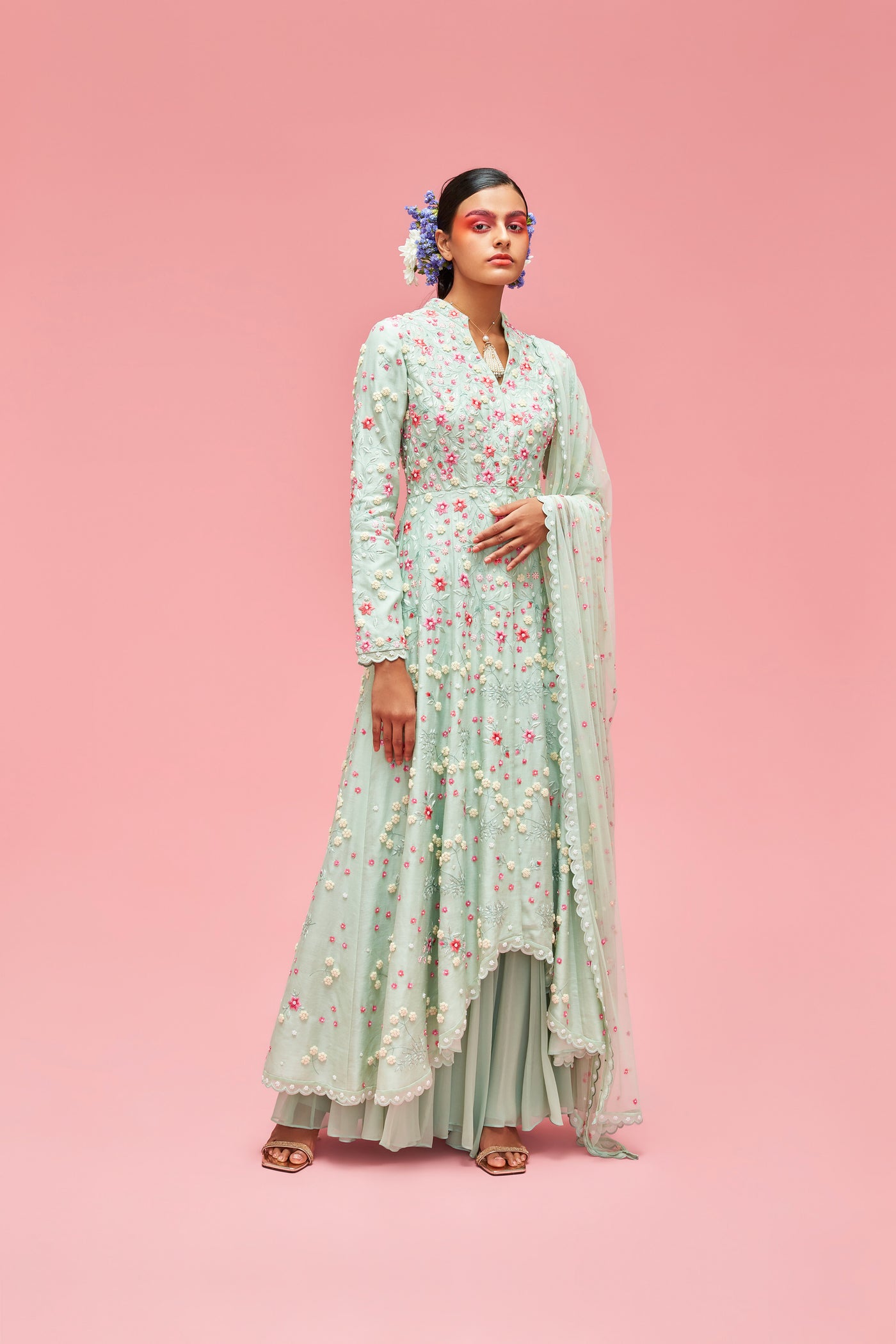 nachiket barve Nishat Bagh Kalidar Kurta With Sharara And Izmir Tulle Dupatta mint festive fusion Indian designer wear online shopping melange singapore