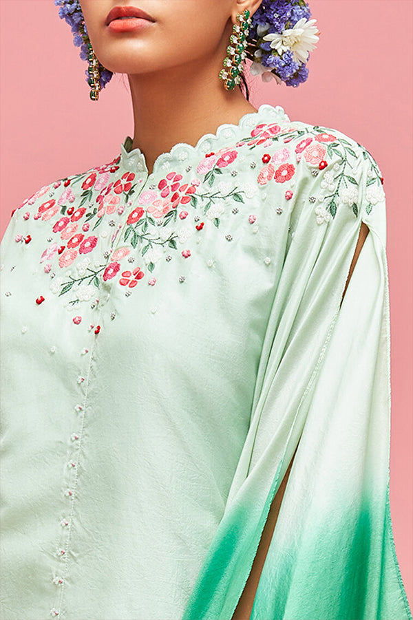 nachiket barve Nishat Bagh Embroidered Ombré Kaftan With Slip And Scallop Edged Palazzos mint jade festive fusion Indian designer wear online shopping melange singapore