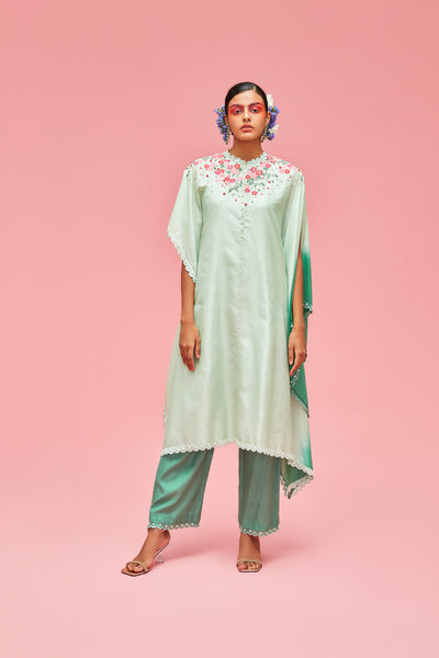 nachiket barve Nishat Bagh Embroidered Ombré Kaftan With Slip And Scallop Edged Palazzos mint jade festive fusion Indian designer wear online shopping melange singapore