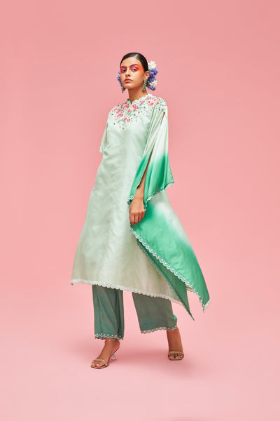 nachiket barve Nishat Bagh Embroidered Ombré Kaftan With Slip And Scallop Edged Palazzos mint jade festive fusion Indian designer wear online shopping melange singapore