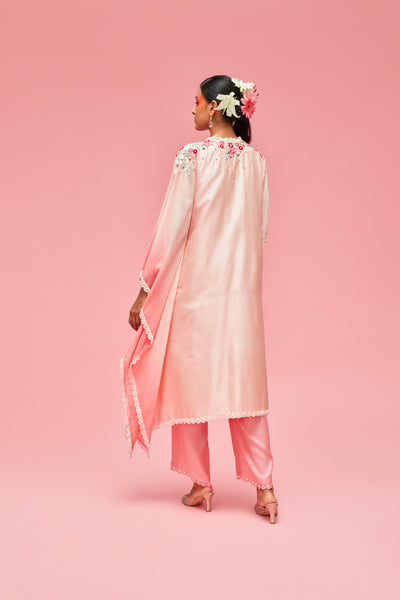 nachiket barve Nishat Bagh Embroidered Ombré Kaftan With Slip And Scallop Edged Palazzos Peach gelato festive fusion Indian designer wear online shopping melange singapore