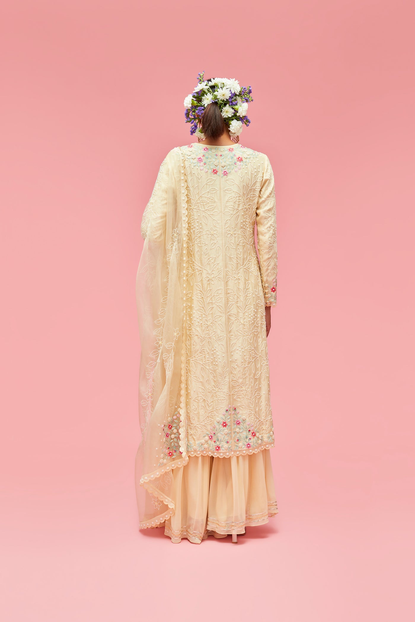 nachiket barve Nishat Bagh Embroidered Pearl Jaal Straight Cut Kurta With Gharara And Dupatta butter yellow festive fusion Indian designer wear online shopping melange singapore