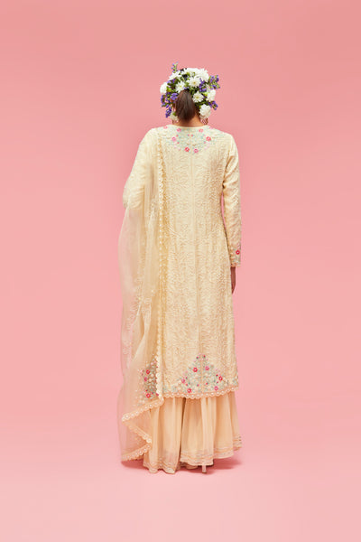 nachiket barve Nishat Bagh Embroidered Pearl Jaal Straight Cut Kurta With Gharara And Dupatta butter yellow festive fusion Indian designer wear online shopping melange singapore