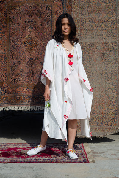 Nika Nikasha Hand Woven Cotton Embroidered Kimono white Indian Designer wear Melange Singapore Online Shopping sustainable fashion clothing